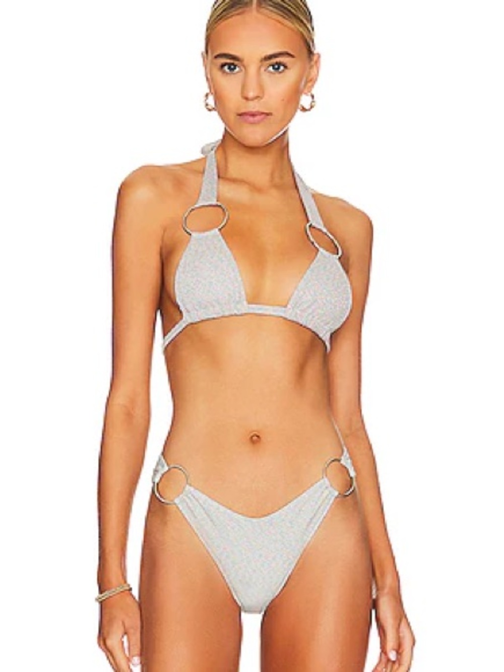 Silver Ring-Detail Halter Bikini - Women Swim